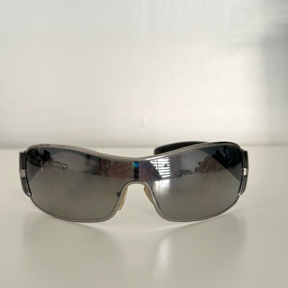 Auth PRADA Sunglasses Silver Gray